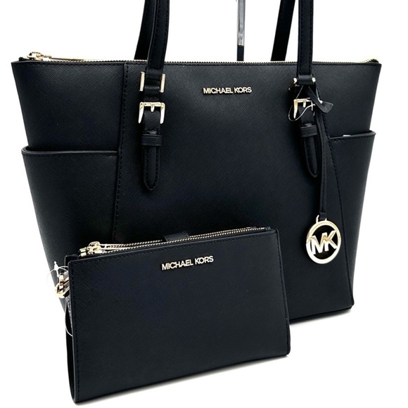 Michael Kors Large Charlotte Tote Bag & Large Double Zip Wallet Black - Picture 2 of 14